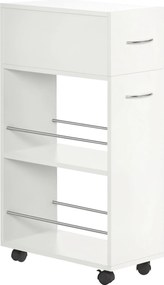 HOMCOM Konyhai Kocsi Kerekeken 1 Fiókkal és 2 Nyitott Polccal Étkezőbe, Nappaliba, Fürdőszobába 25 x 50 x 85 cm Fehér | Aosom