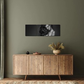 Kép - fekete, fehér, portré, közül, csábító, nő (órával) (90x30 cm)