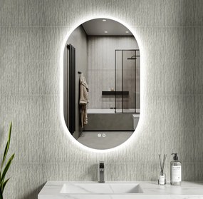 Erga Demi, ovális LED tükör 60x100cm, 3 színű fény, első világítás, páramentes fűtőbetét, ERG-V01-Demi-6010-CL