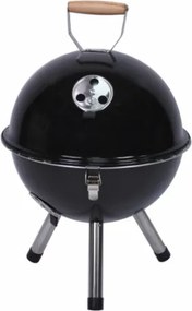 Mini faszenes grill vízforralóval  kerek hordozható fekete