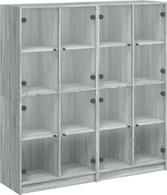 vidaXL szürke sonoma szerelt fa könyvespolc ajtókkal 136x37x142 cm