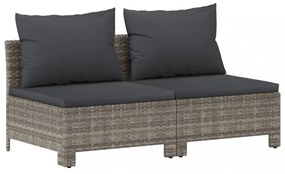 2 személyes szürke polyrattan kerti kanapé párnákkal