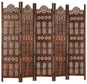 5-paneles barna mangófa kézzel faragott térelválasztó 200x165cm