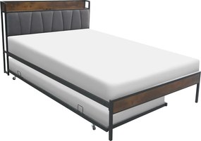 Ágy ágyráccsal és kihúzható pótággyal, 160x200, fekete/szürke, NORDO