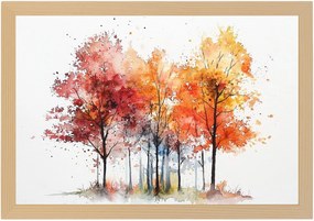 Poszter Keret Fa Színes Fák Ősz Természet Akvarell 60x40