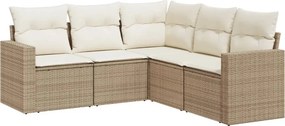vidaXL 5 részes bézs polyrattan kerti ülőgarnitúra párnákkal