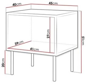 KÉSZLET 2x Éjjeliszekrény CORTINA 51x45 cm fekete