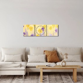 Kép - Lila és sárga virágok (órával) (90x30 cm)