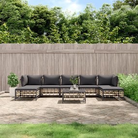 8 részes antracitszürke polyrattan kerti ülőgarnitúra párnákkal