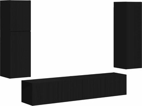 vidaXL TV szekrény garnitúra Falra szerelhető 4 pcs Fekete Faanyag