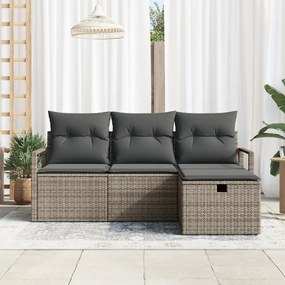 4 Részes Kert Kanapé Szett Párnákkal Szürke Poly Rattan, 2 Személyes Kert Kanapé Tárolóval &amp; Párnákkal Szürke Poly Rattan