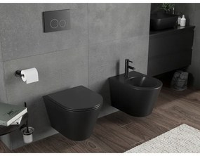 Mexen Rico, falra akasztható wc csésze 490x360x370 mm, Perem nélküli Tornado + duroplast wc ülőke, matt fekete, 30721085T