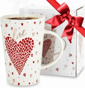Nagy porcelán bögre dobozban piros Valentin napi ajándék 450 ml