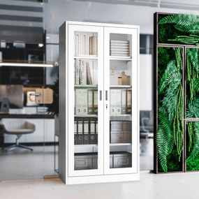 Vitrines fém szekrény üvegezett ajtókkal AMELIA, 900 x 1850 x 400 mm, fehér