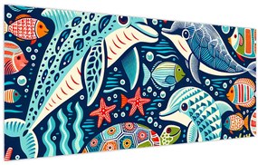 Kép – Rajzolt vízi állatok (120x50 cm)
