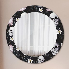 Kerek tükör fali dísz Koponya virágok fi 60 cm