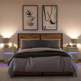 2 db sonoma tölgy színű szerelt fa éjjeliszekrény LED-fényekkel