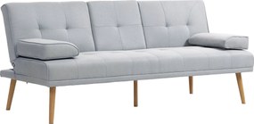 HOMCOM Kanapéágy, 3-Fős Kanapé, Futon Ágy Összecsukható Asztallal, Textil Kanapé Vászonhatással, Hálószoba Bútor Pohártartóval, Skandináv Formatervezé