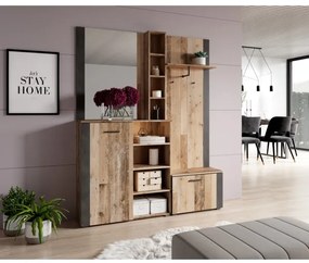 Előszobafal tükörrel KEVIN, barna/fekete