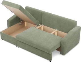 Zeus sarokkanapé, 2 ágyneműtartóval, döntött kartámasz, kordbársony, univerzális oldal, bonell töltet, zöld