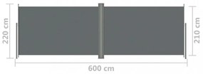 antracitszürke behúzható oldalsó napellenző 220 x 600 cm