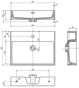 Sapho - Falra szerelhető mosdó AQUATIC 60x46 cm kerámia/fehér