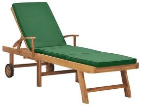 Tömör tíkfa napozóágy zöld párnával