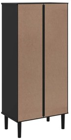 SENJA fekete rattanhatású tömör fenyő könyvszekrény 60x35x130cm