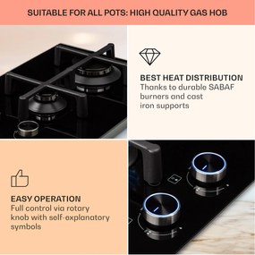 Klarstein Illuminosa Domino, gázfőzőlap, 2 Sabaf égő, üvegkerámia