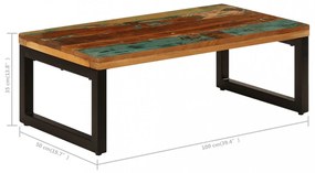 tömör újrahasznosított fa és acél dohányzóasztal 100x50x35 cm