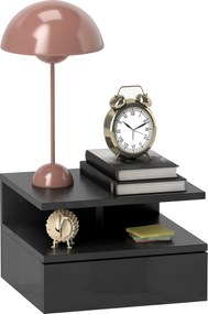 HOMCOM Modern Függő Ágymelléki Asztal hálószobához, Modern Éjjeli Asztalka, Fa Fiókkal és Felső Polccal, 35x32x22.5cm, Fényes Fekete | Aosom