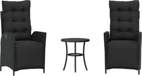 vidaXL 3 részes fekete polyrattan bisztrógarnitúra párnával