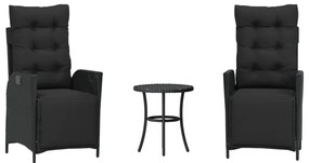vidaXL 3 részes fekete polyrattan bisztrógarnitúra párnával