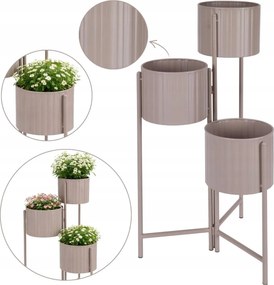 3 Db-os Virágtartó Szett Taupe Állványokon Irodai Nappali Dekoráció Növények