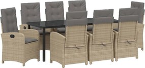 vidaXL Kert étkező szett párnával 9 pcs Bézs polirattan