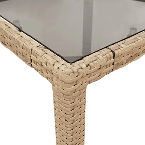 bézs polyrattan üveglapos kerti asztal 90 x 90 x 75 cm