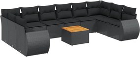 vidaXL 11 részes fekete polyrattan kerti ülőgarnitúra párnákkal