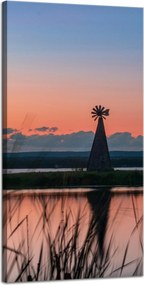 Vászonkép Szélmalom Ég Természet Naplemente Tó Fű 40x80