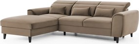 Világosbarna bársony kinyitható-tárolóhelyes sarokkanapé (bal oldali-heverő résszel) Foble – ELTAP
