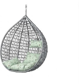 Szürke függőszék KOKON állvány nélkül, világoszöld mintás párnával