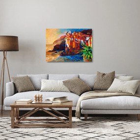 Kép - Falu Cinque Terre partján, az olasz riviérán, modern impresszionizmus (üvegen) (70x50 cm)