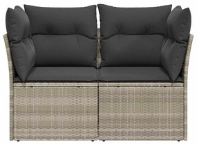2 személyes világosszürke polyrattan kerti kanapé párnával