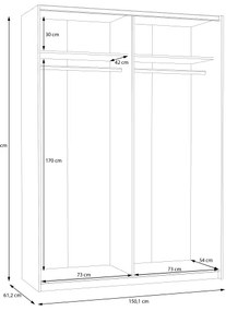 KARO gardróbszekrény tükörrel, 150x210 cm, fehér