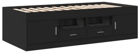 fekete kanapéágy fiókkal matrac nélkül 100x200 cm