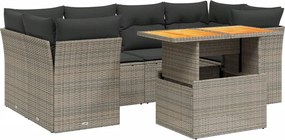 vidaXL 7 részes szürke polyrattan kerti ülőgarnitúra párnákkal