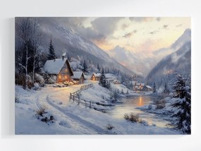 Vászonkép Canvas Téli Táj Házak Folyó Hegyek Hó Tél 60x40