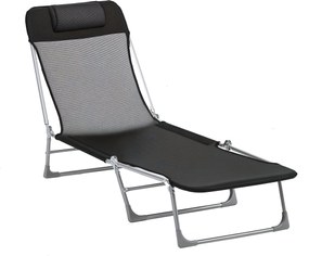 Outsunny Összecsukható és Dőlt Kerti Napozóágy Állítható Fejtámlával és Háttámlával 5 Fokozatban Lélegző Textilbőr Anyagban 182x56x28 cm Fekete | Aoso