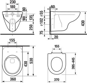 Függesztett WC + LYRA ülőke + DUAL nyomólap + beépíthető modul + alátét