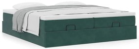Ottomán ágykeret matracokkal sötétzöld 180x200cm bársony