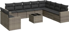 vidaXL 11 részes szürke polyrattan kerti ülőgarnitúra párnákkal